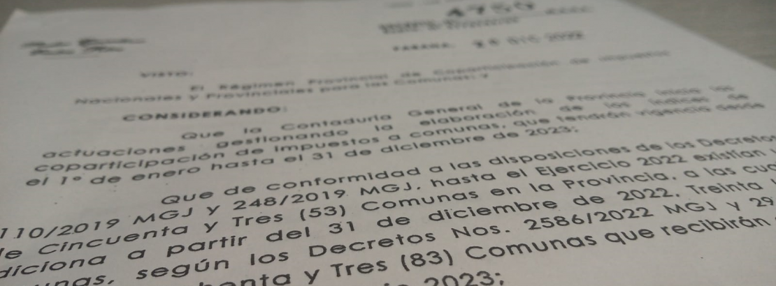 Coparticipación Nacional y Provincial a Comunas - Índices 2023 (Dto. Nº 4750/2022)