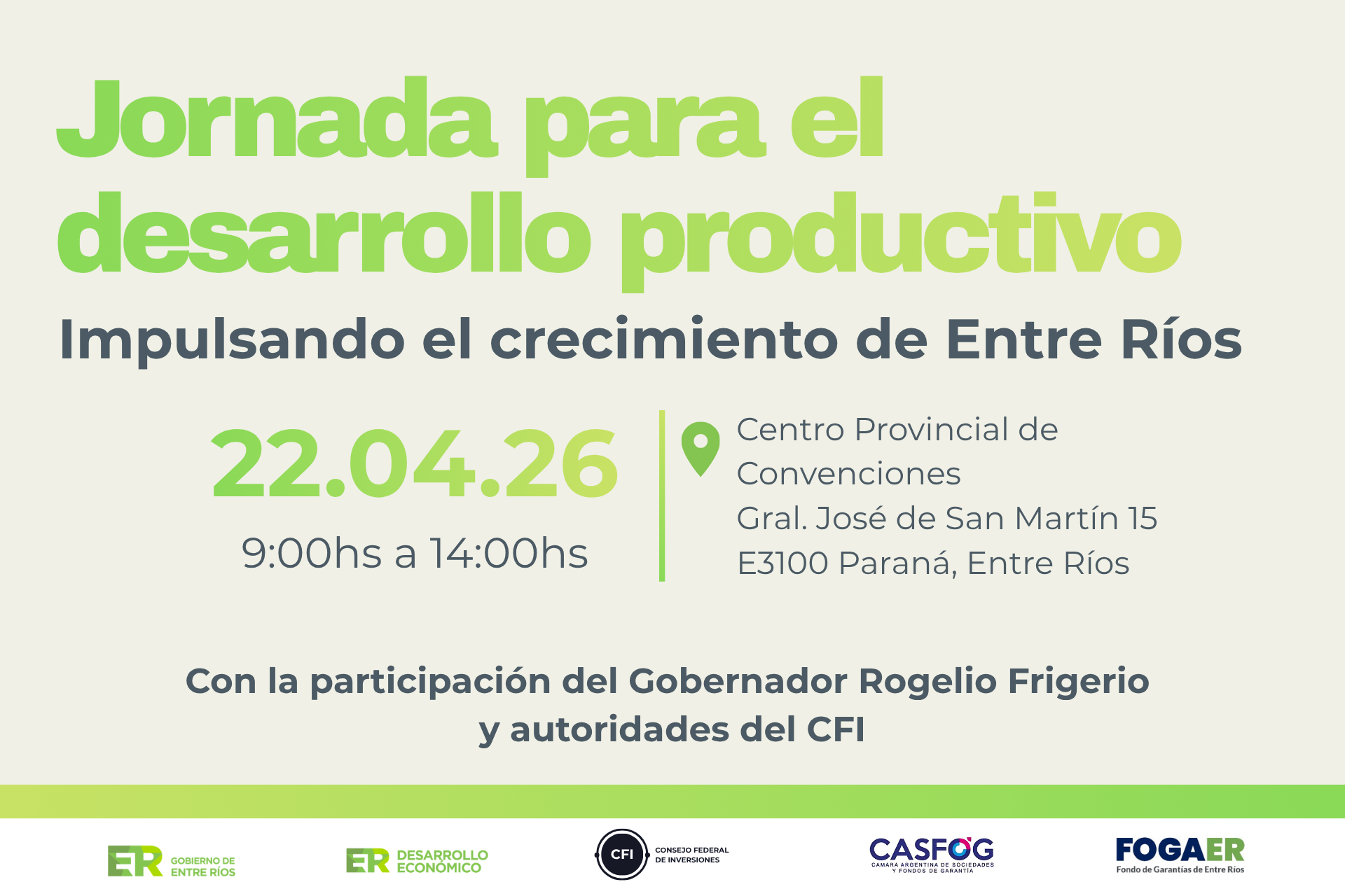 Este 22 de abril se realizará la jornada de promoción de inversiones y generación de empleo en Paraná