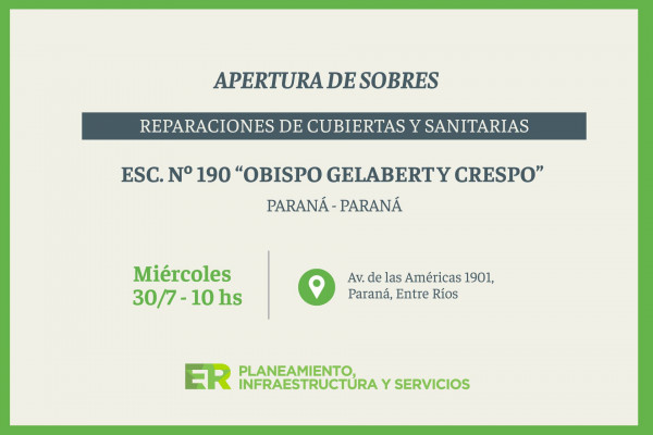 En la Escuela Obispo Gelabert de Paraná se ejecutarán obras de reparación de cubiertas y sanitarias
