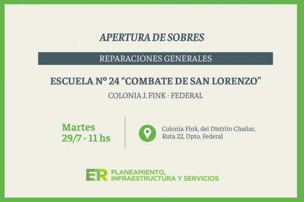 Se ejecutará una obra fundamental para la infraestructura de la Escuela “Combate de San Lorenzo” de Federal