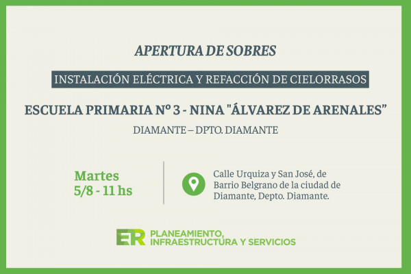 En la Escuela Nº 3 de Diamante, se ejecutará una obra fundamental para garantizar seguridad eléctrica y mejores condiciones edilicias