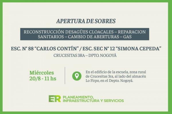 Se intervendrá la Escuela N° 88 de Crucesitas tercera en Nogoyá
