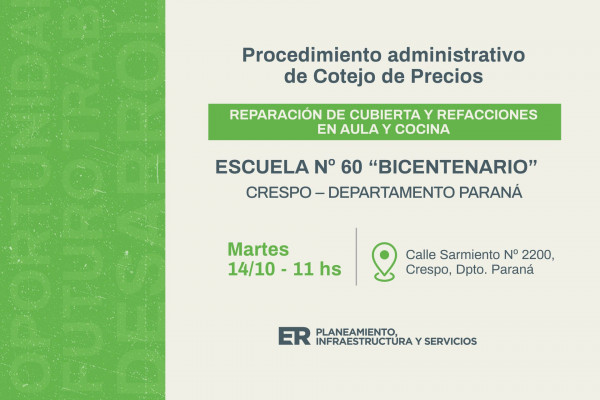 Se ejecutartán mejoras en el edificio de la escuela Nº 60 de Crespo