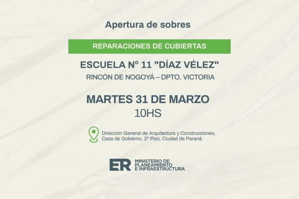 Se repararán instalaciones en escuela rural del departamento Victoria