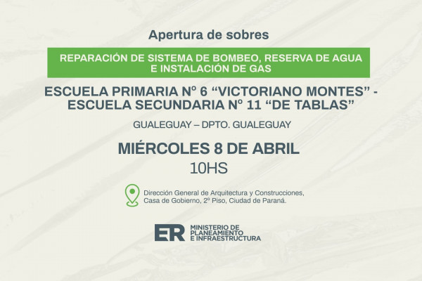 Con mejoras edilicias se intervendrá escuela de Gualeguay para asegurar servicios esenciales