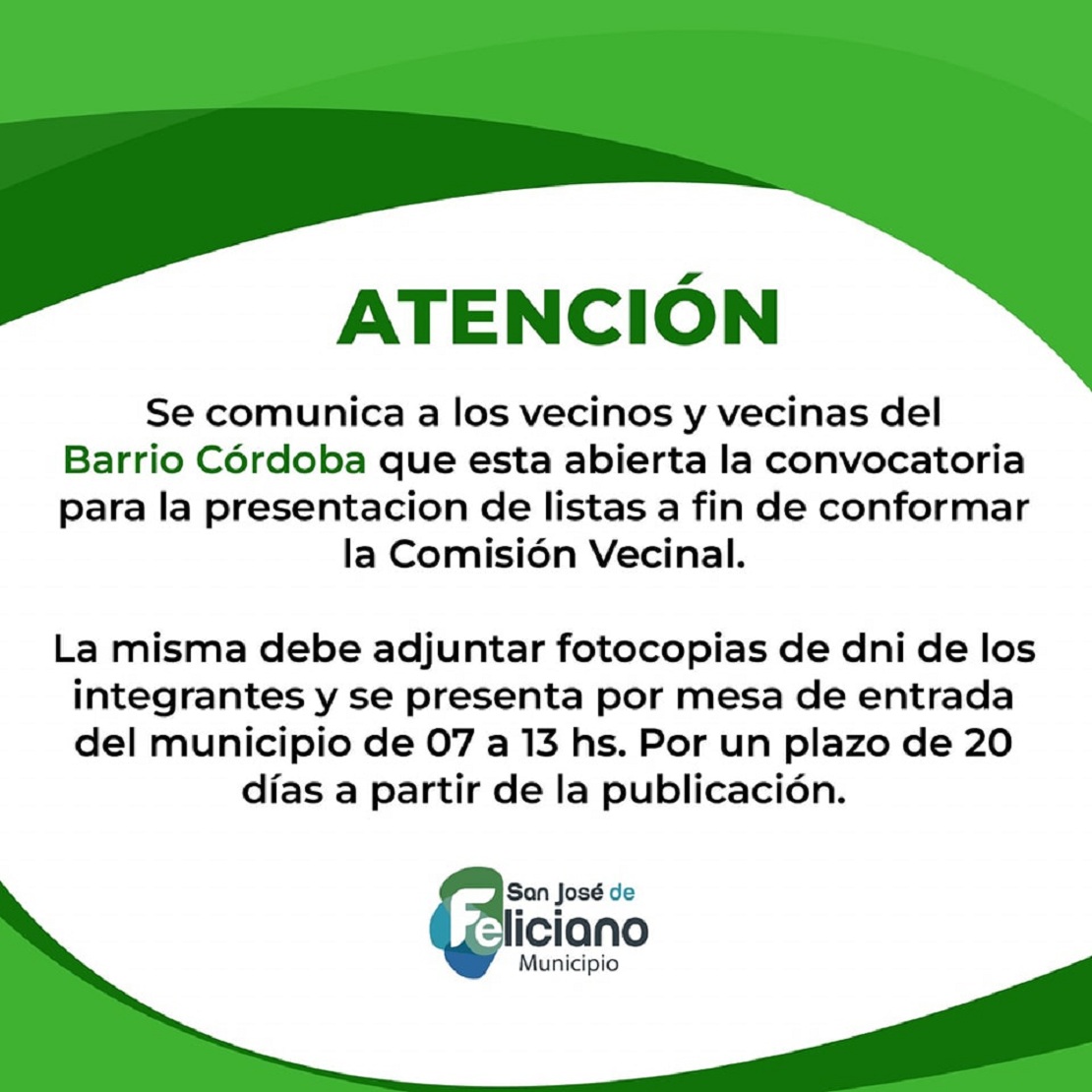 Información importante para los vecinos y vecinas del barrio Córdoba.