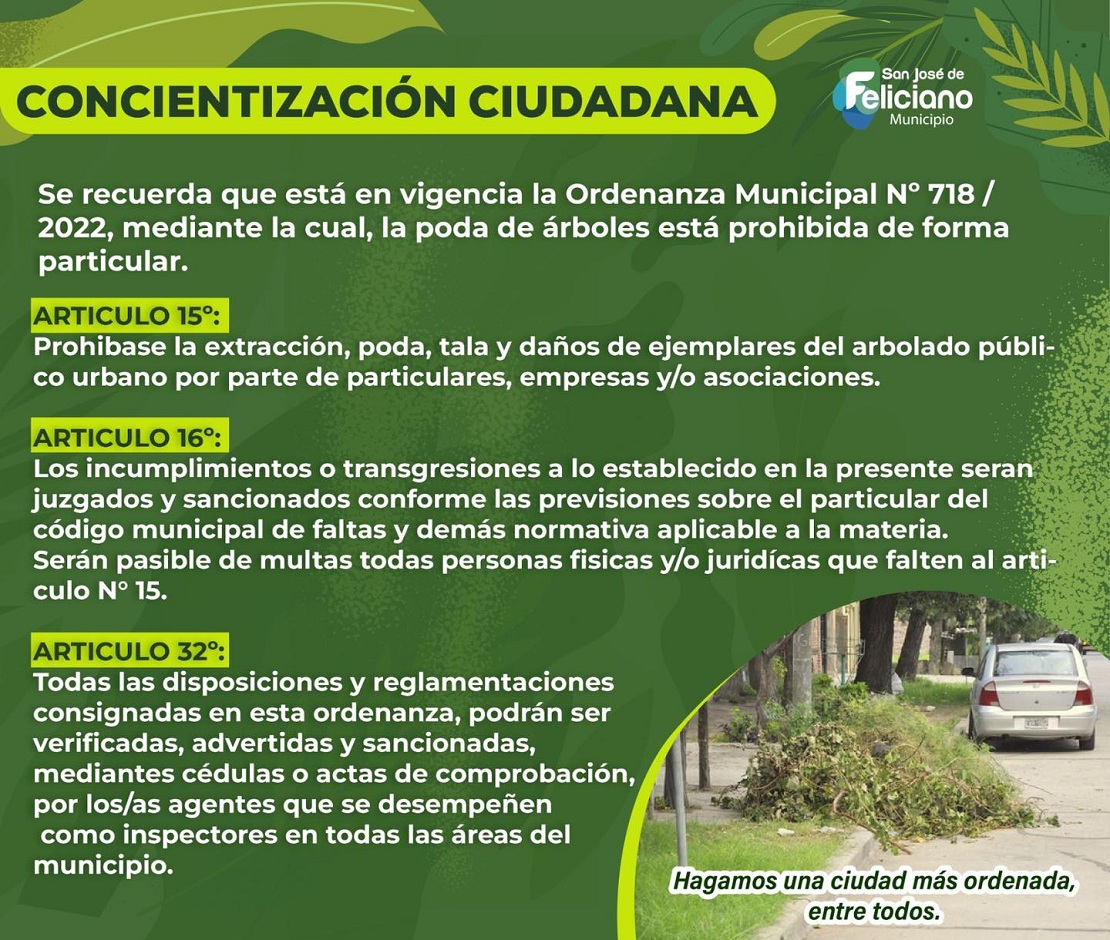 Ordenanza Municipal N° 718 / 2022 - Poda de árboles.