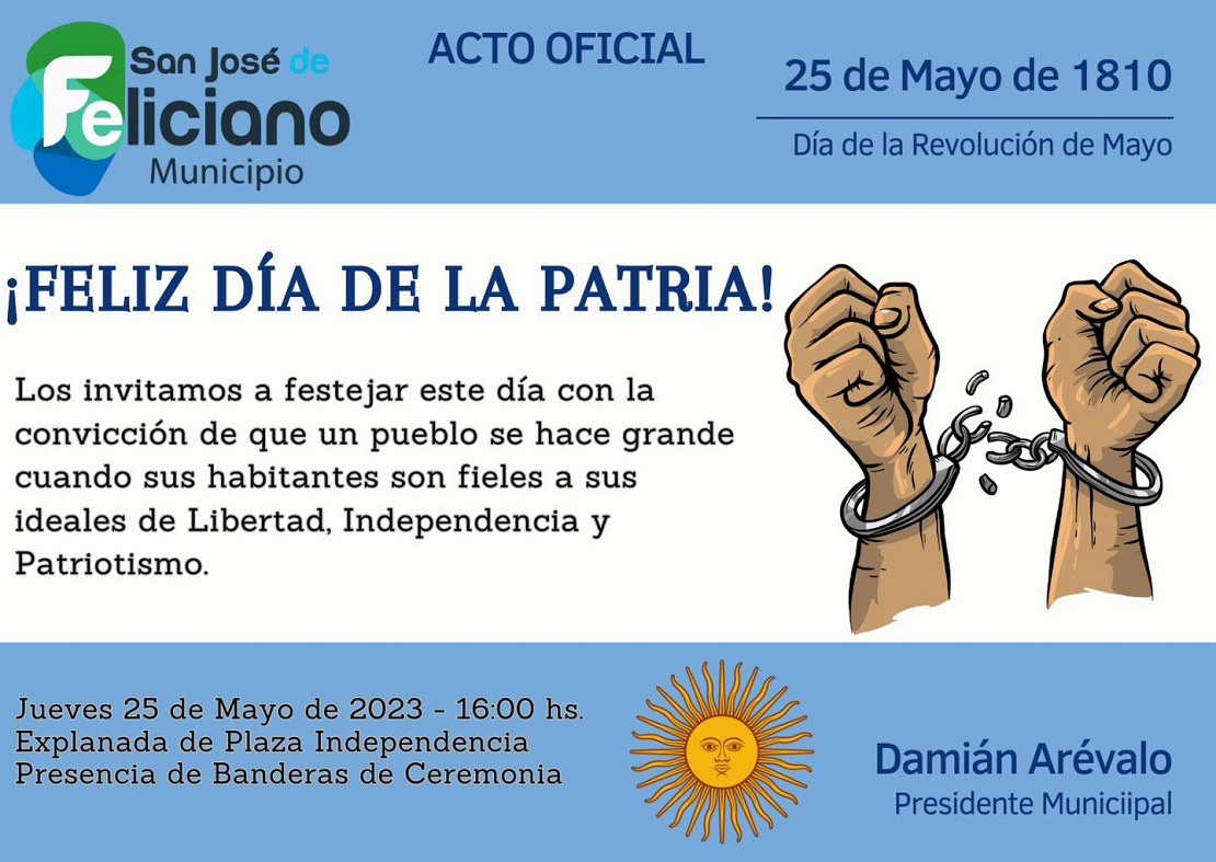 Invitación al acto conmemorativo por la Revolución de Mayo y la formación del primer Gobierno Patrio.